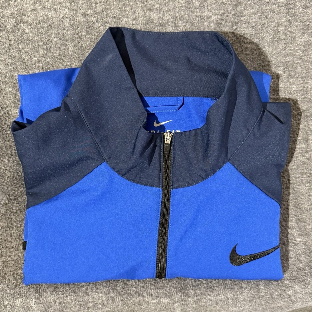 Nike Men's Full Zip Jacket Size L‎ Blue Dri-Fit Team League Swoosh Logo Athletic